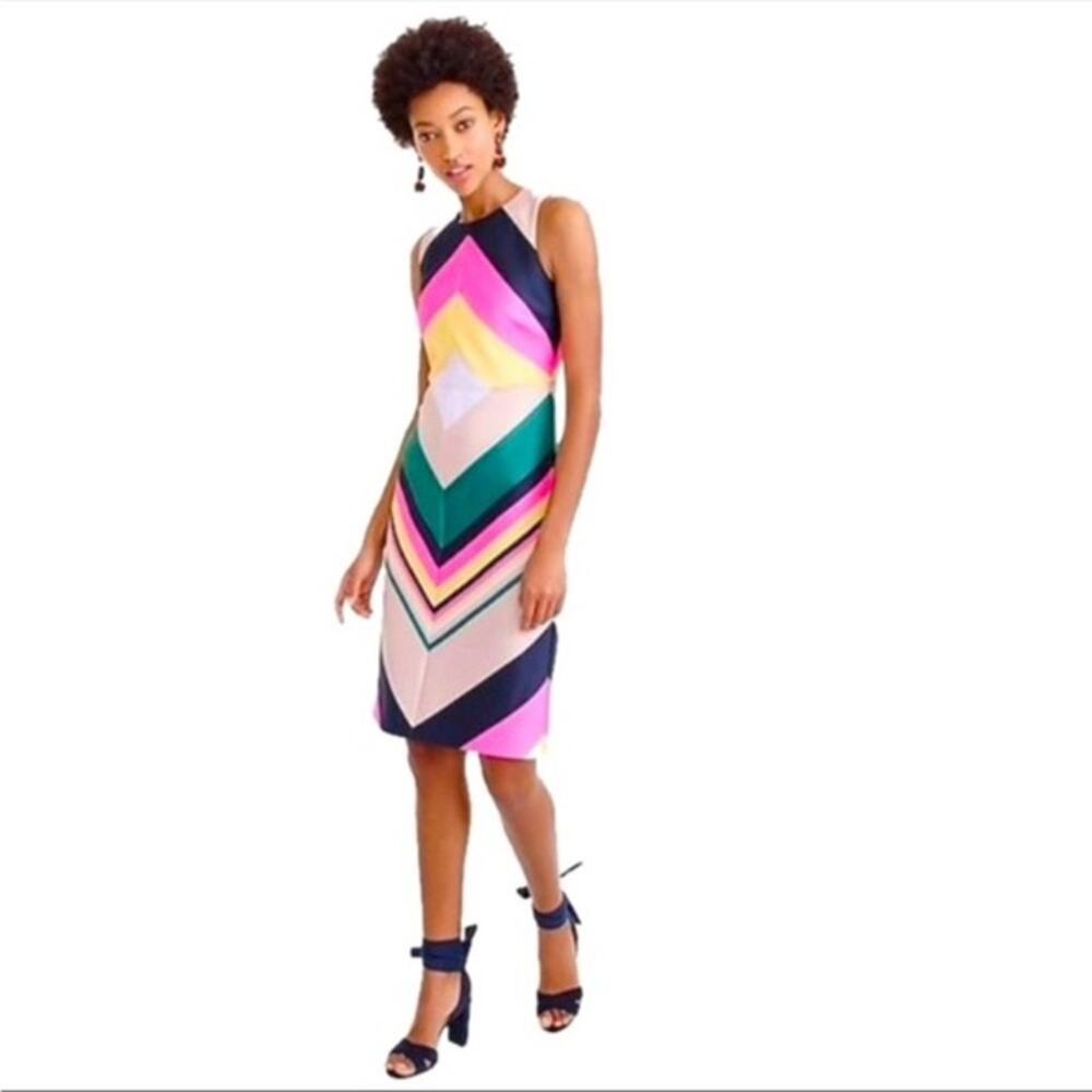 J. Crew Collection Pop Stripe Sheath Cocktail Dress Navy Azalea sz 6 petite